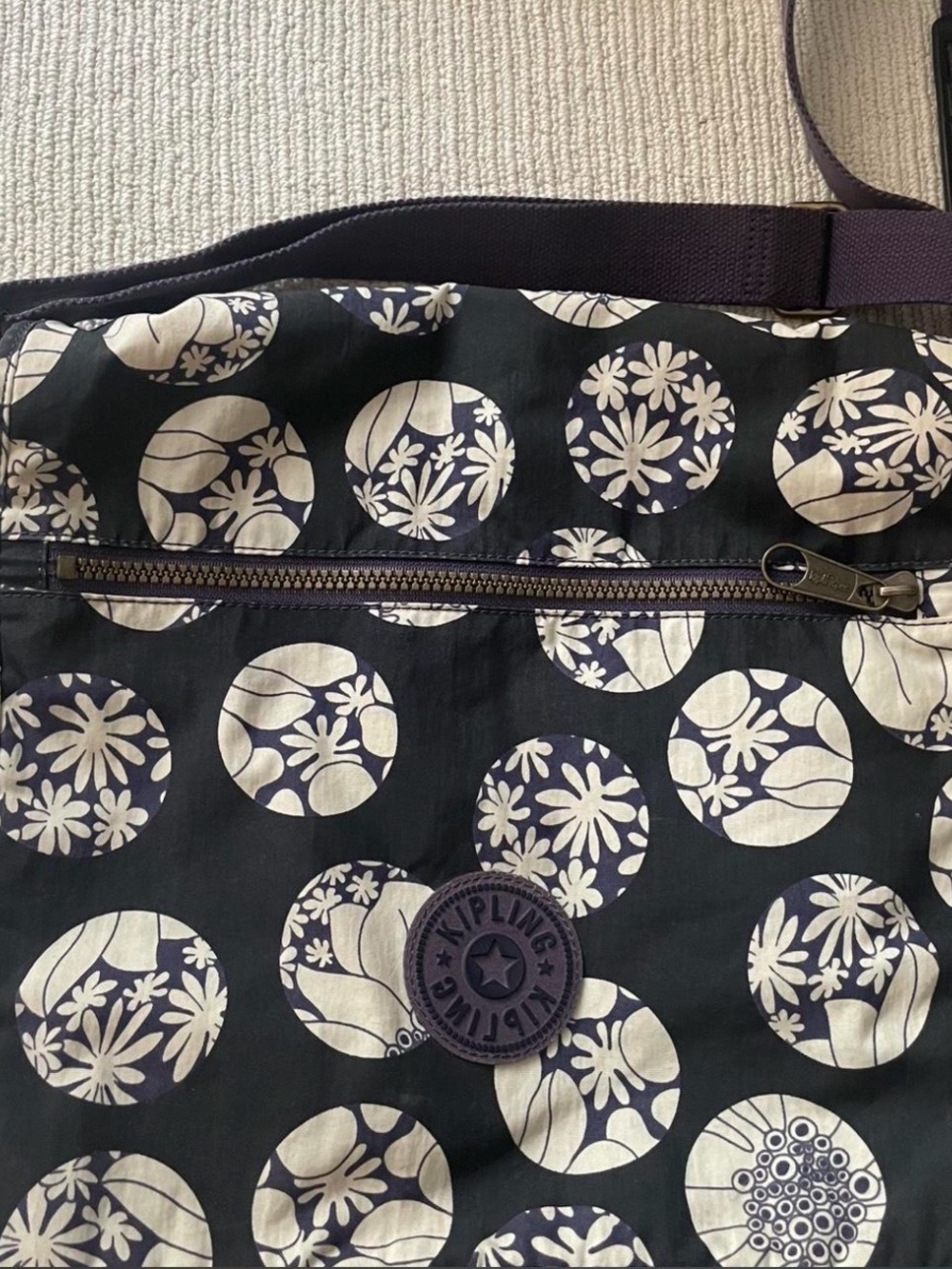 GUC Kipling Navy Floral Dot Crossbody Bag Very Large